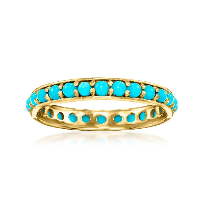 Simple rings with polished black onyx shine -RS Pure by Ross-Simons Turquoise Eternity Band in 14kt Yellow Gold