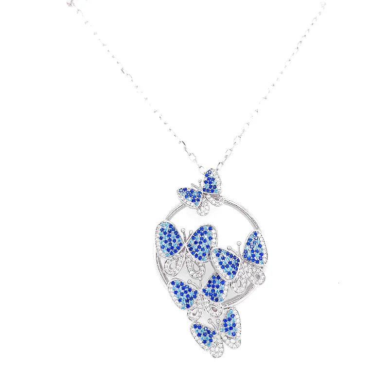 Elegant necklaces and pendants with diamond accents for added sparkle-Sapphire Butterfly Cluster Necklace