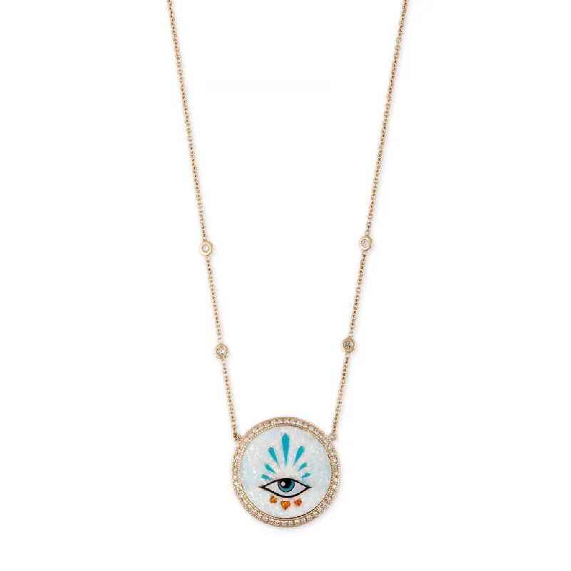 Necklaces and pendants with ocean-inspired designs for a refreshing, beachy feel-SMALL PAVE 3 HEARTS EYE BURST OPAL INLAY NECKLACE