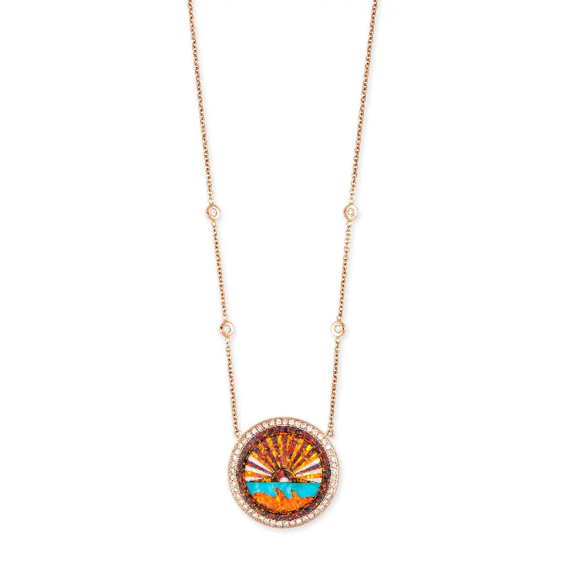 Elegant necklaces and pendants with diamond accents for added sparkle-SMALL PAVE DIAMOND ORANGE SUNSHINE INLAY NECKLACE