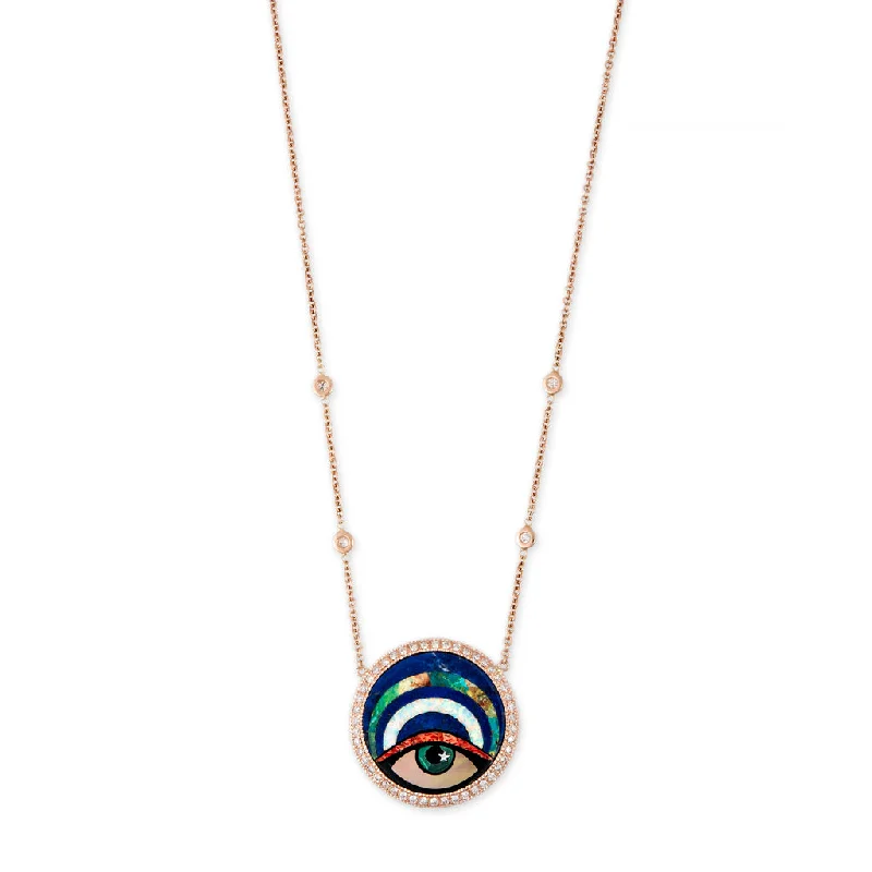 Best necklaces and pendants with glowing moonstone for an ethereal glow-SMALL PAVE ROUND ARCH EYE INLAY NECKLACE