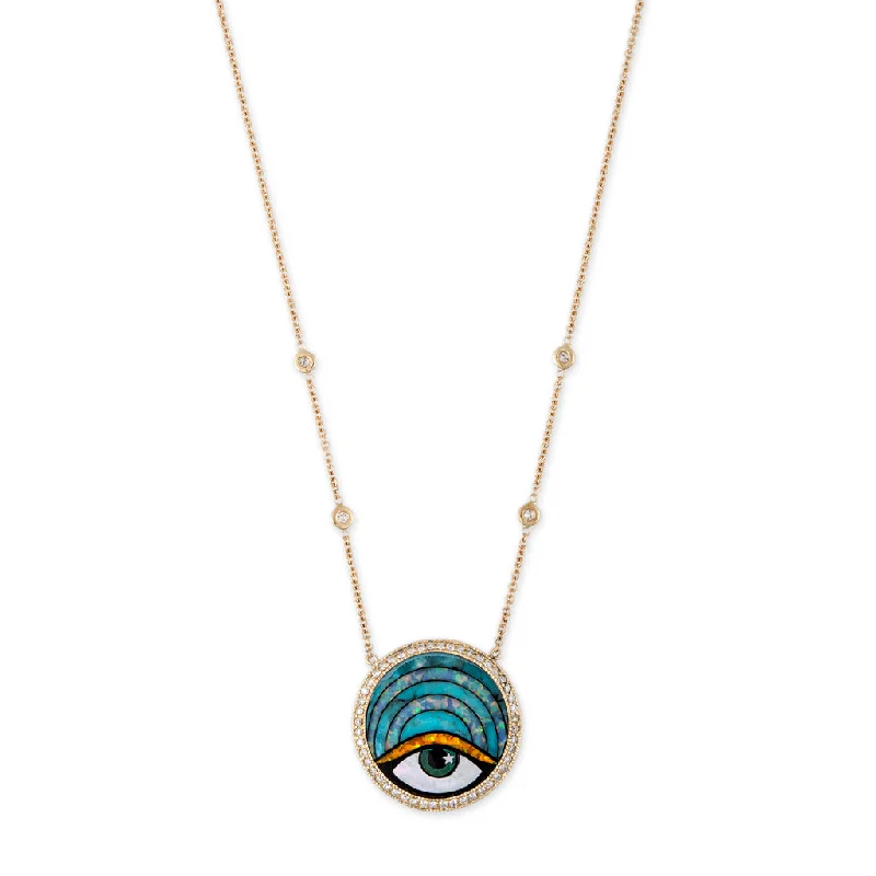 Best necklaces and pendants with layered designs for a chic, stacked look-SMALL PAVE ROUND ARCH EYE OPAL INLAY NECKLACE