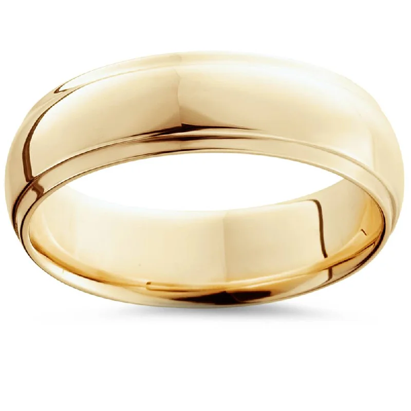 Rings with black diamond for striking contrast -Step Cut Polished Wedding Band 14K Yellow Gold Size Selectable