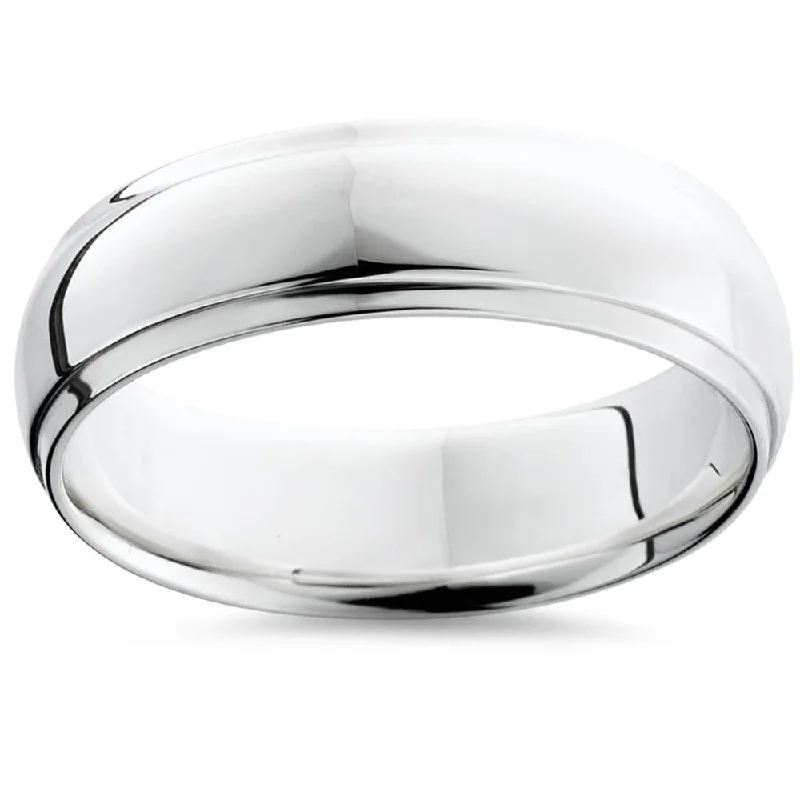 Platinum rings with sparkling sapphire center stones -Step Cut Polished Wedding Band 950 Platinum Size Selectable