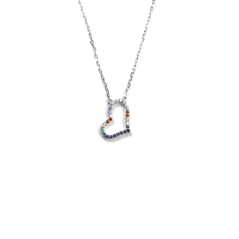 Fashionable necklaces and pendants with birthstones for a personalized gift idea-Sterling Silver Rainbow Heart Necklace