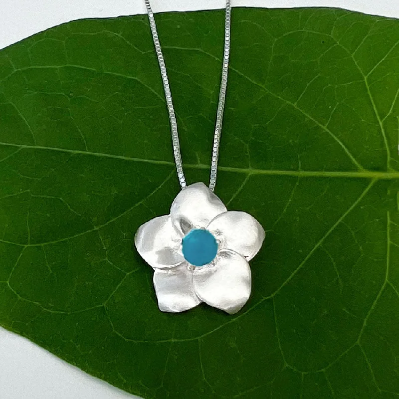 Necklaces and pendants with pearls for a classic and sophisticated touch-Turquoise Flower Necklace - Sterling Silver, Indonesia