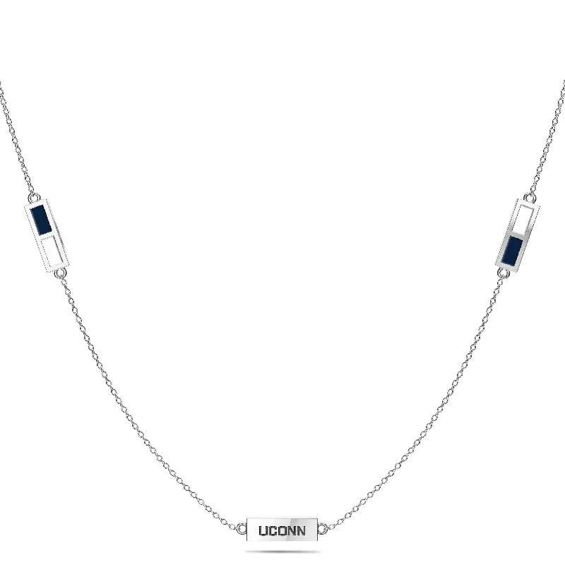 Best necklaces and pendants with matching rings for a coordinated jewelry set-UCONN Triple Station Necklace in Sterling Silver