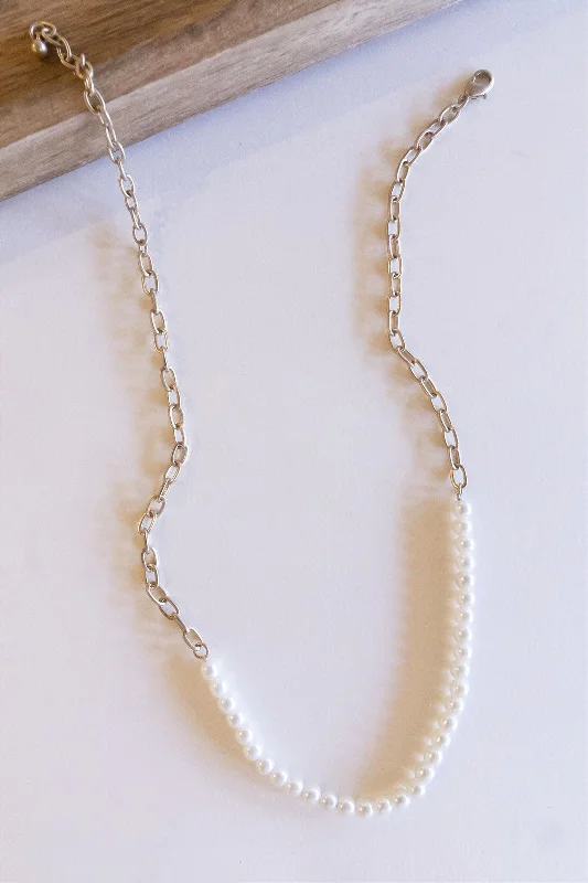 Necklaces and pendants with custom engravings for a personal, meaningful gift-Uri Pearl Necklace | Silver Chain and Pearl Strand Short Necklace | Classic Sophisticated Pearl Strand