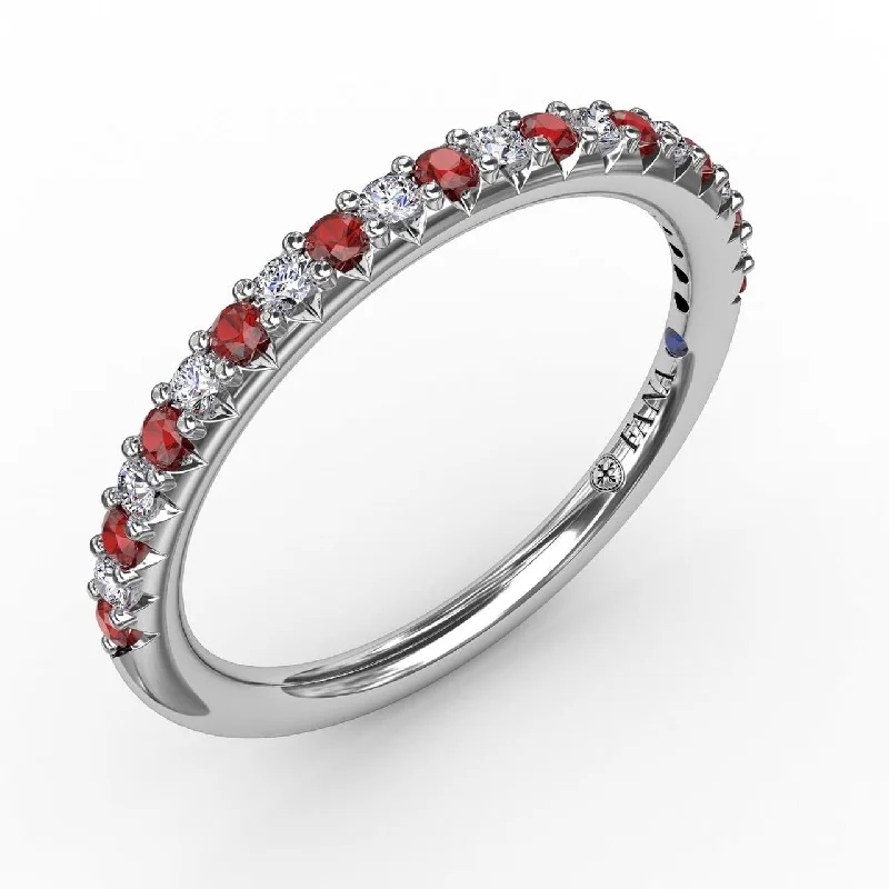 Stunning necklaces and pendants with ruby gemstones for a luxurious red hue-Delicate Ruby Shared Prong Anniversary Band