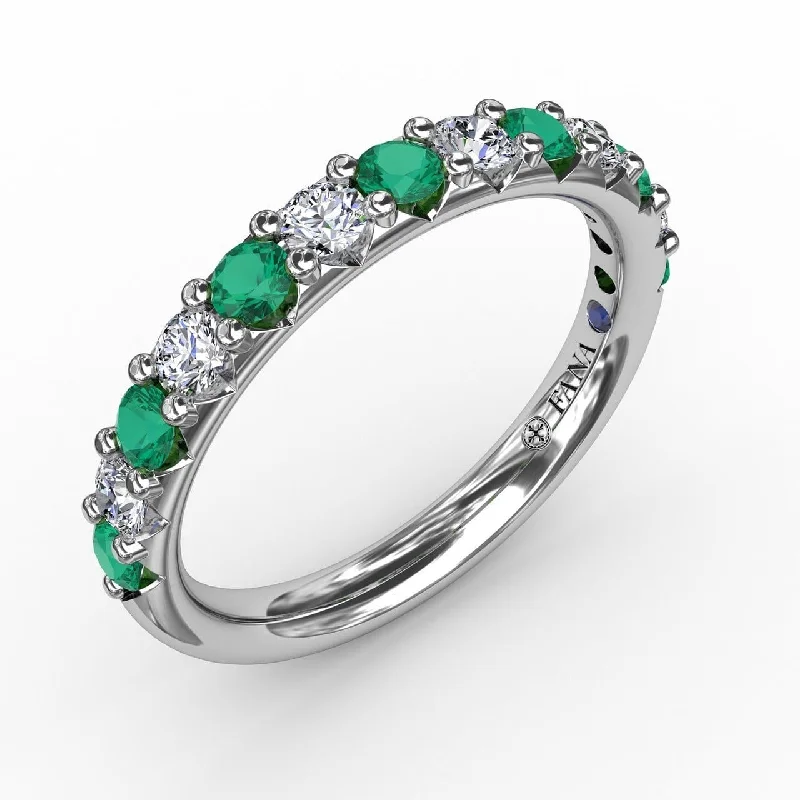 Best necklaces and pendants with black diamonds for an edgy, bold statement-Emerald and Diamond Shared Prong Anniversary Band