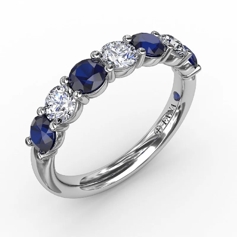 Unique necklaces and pendants with tree of life motifs for nature-inspired elegance-Sapphire and Diamond Shared Prong Anniversary Band