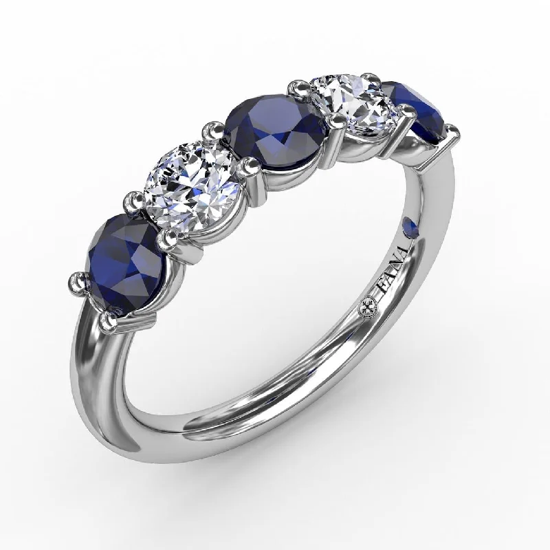 Stunning necklaces and pendants with birthstone pendants for a personal touch-Chunky Sapphire and Diamond Shared Prong Anniversary Band