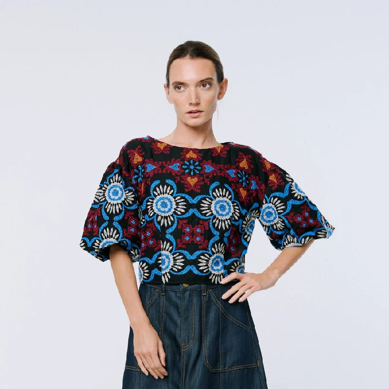 Stunning necklaces and pendants with turquoise and gold for a vibrant, earthy look-WILLA EMBROIDERED PUFF SLEEVE TOP