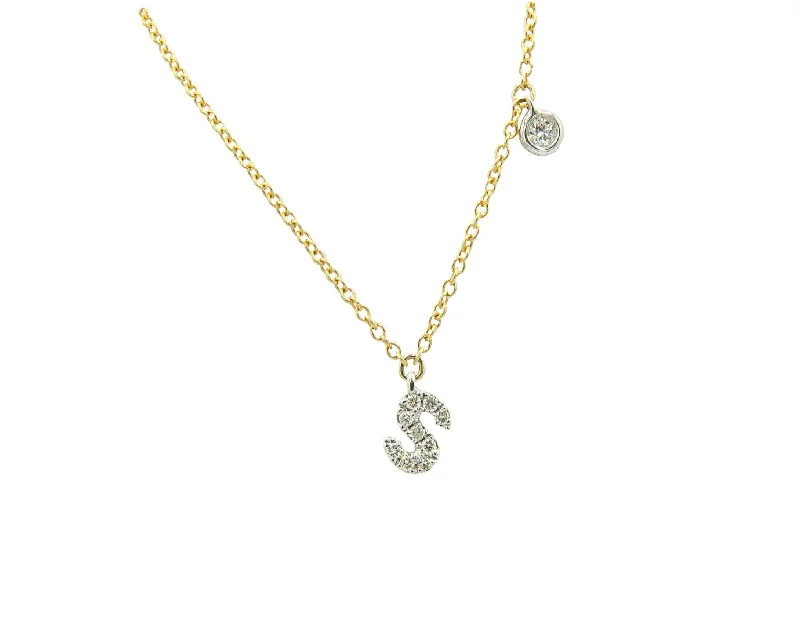 Elegant necklaces and pendants with diamond accents for added sparkle-14Kt White And Yellow Gold Diamond Initial S Necklace