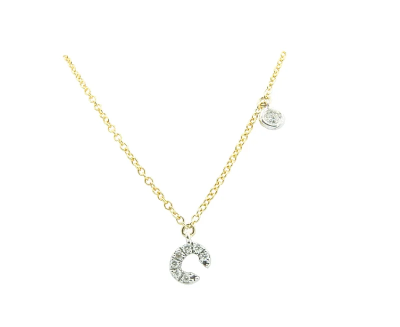 Best necklaces and pendants with gemstone clusters for a bold and colorful effect-14Kt White And Yellow Gold Diamond Initial C Necklace